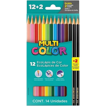 Lápis De Cor Multicolor - 12 Cores + 2 lápis Grafite