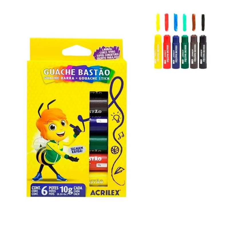 Guacha bastão 6 cores - Acrilex