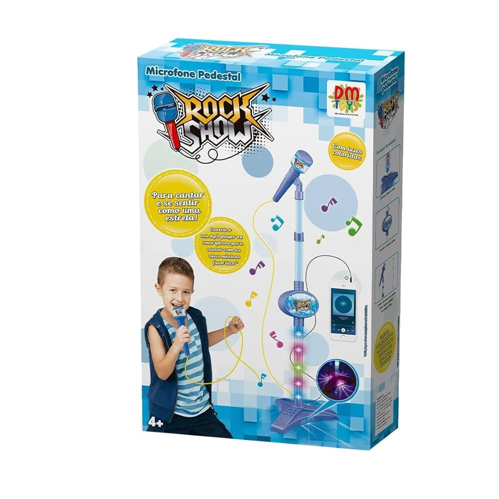 Brinquedo Microfone Pedestal Azul Com Luz - DM Toys