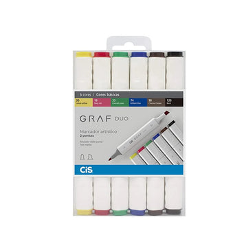 Marcador Artistico 2 Pontas Cores Basicas C/6- CIS