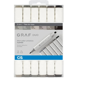 Marcador Artistico 2 Pontas Tons De Cinza C/6- CIS