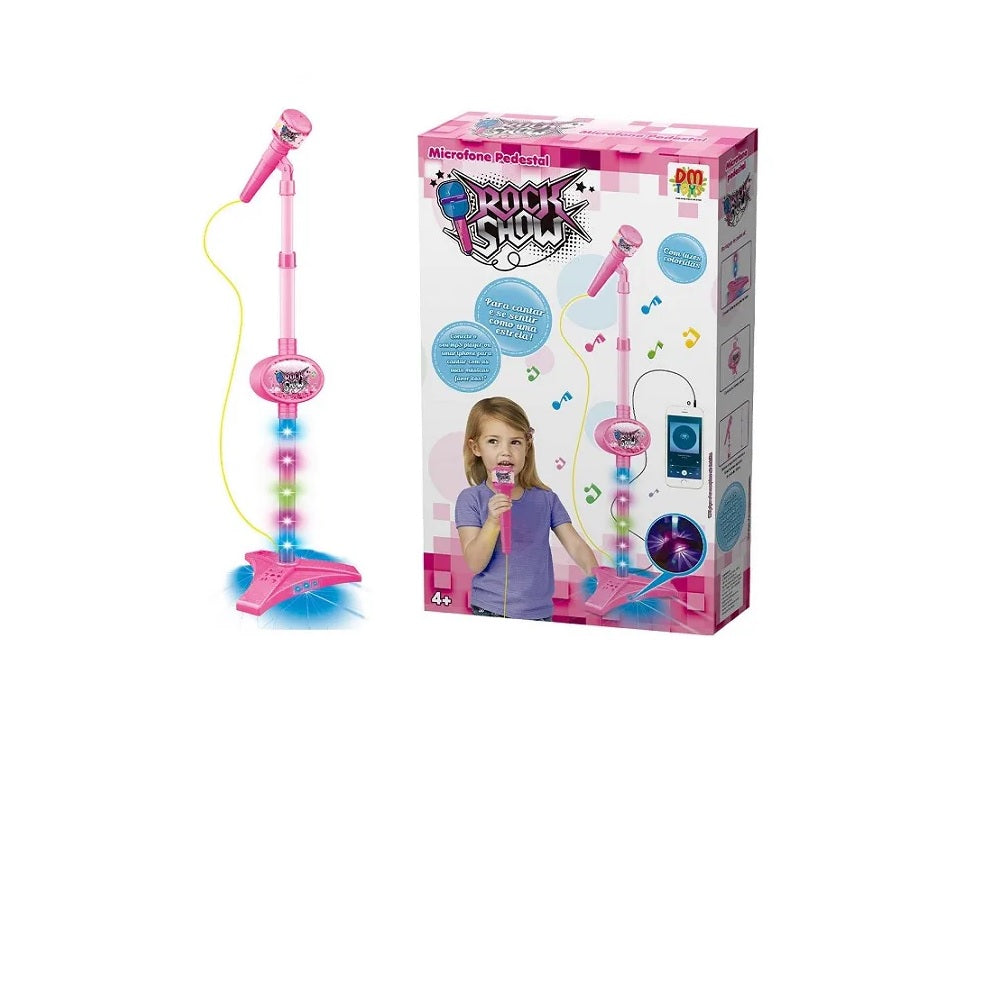 Brinquedo Microfone Pedestal Rosa Com Luz - DM Toys