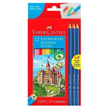 Lápis De Cor 12 Cores Com 3 Lápis De Escrever- Faber Castell